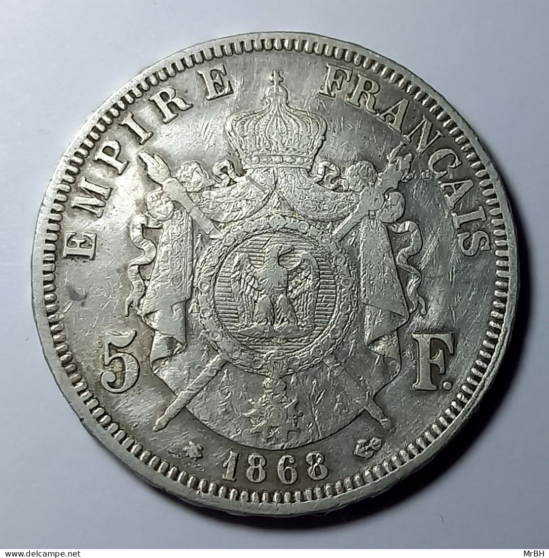 France, Napoléon III Tête Laurée, 5 Francs, 1868, Paris, TTB+, Argent - 5 Francs