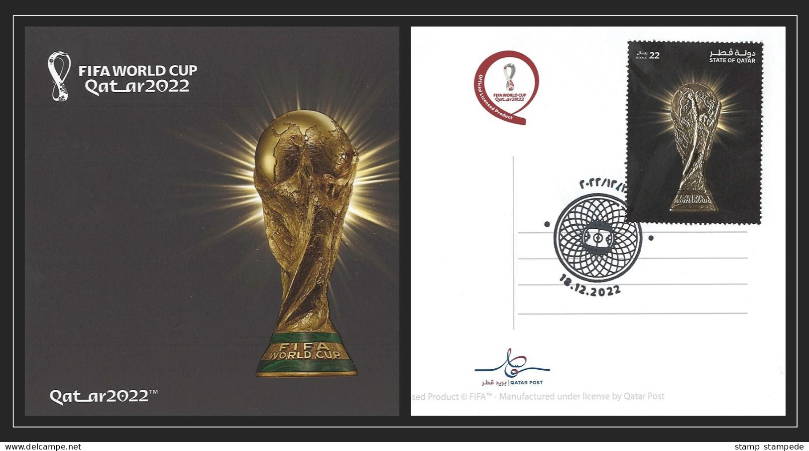 Argentina Messi Final Match Gold Trophy - Postcard Of Qatar 2022 FIFA World Cup Soccer Football With Stamp & FD Cancel - 2022 – Qatar