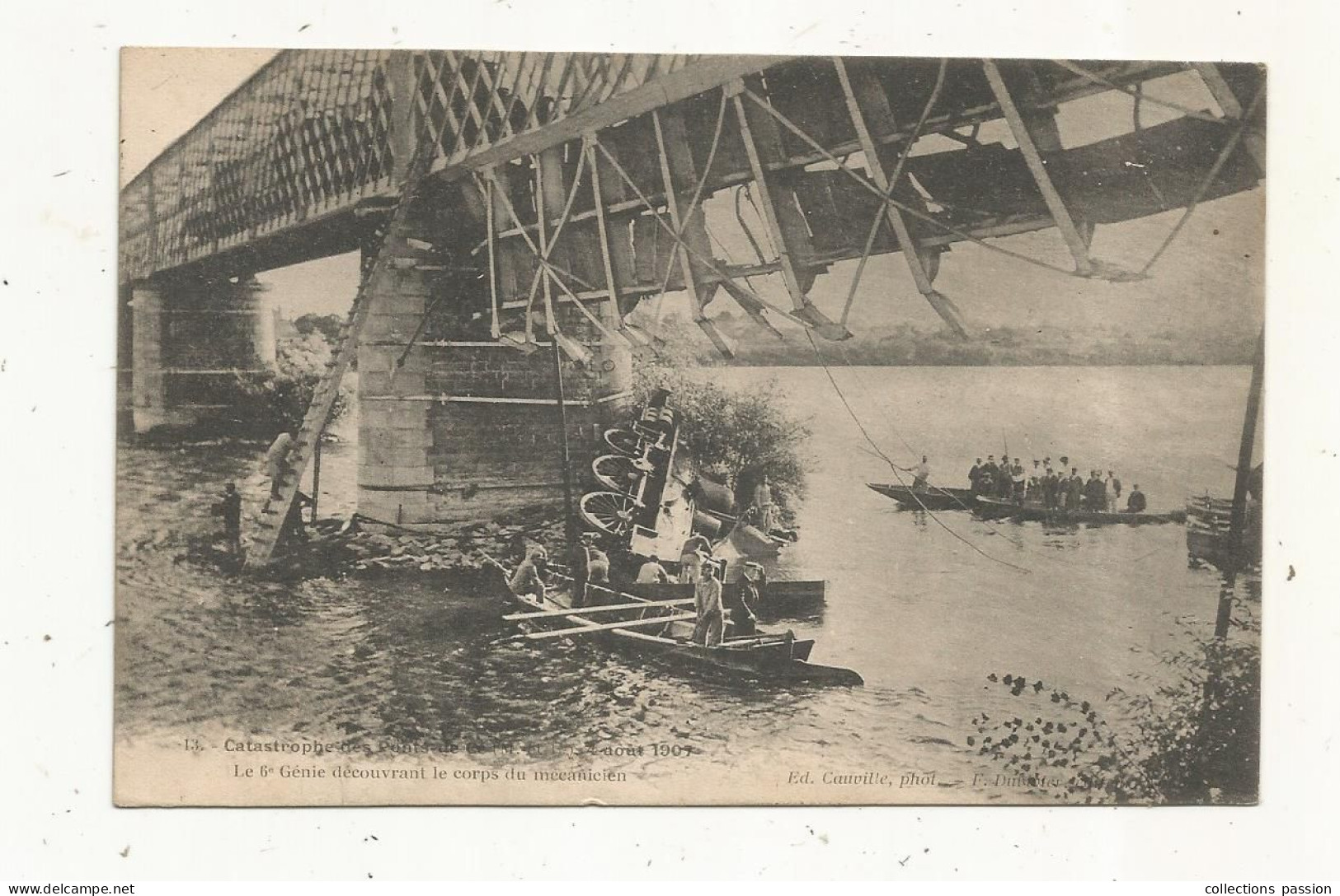 Cp, CATASTROPHE FERROVIAIRE,  Chemin De Fer , 49, PONTS DE CE , 1907, Le 6 E Génie Découvrant Le Corps Du Mécanicien - Disasters