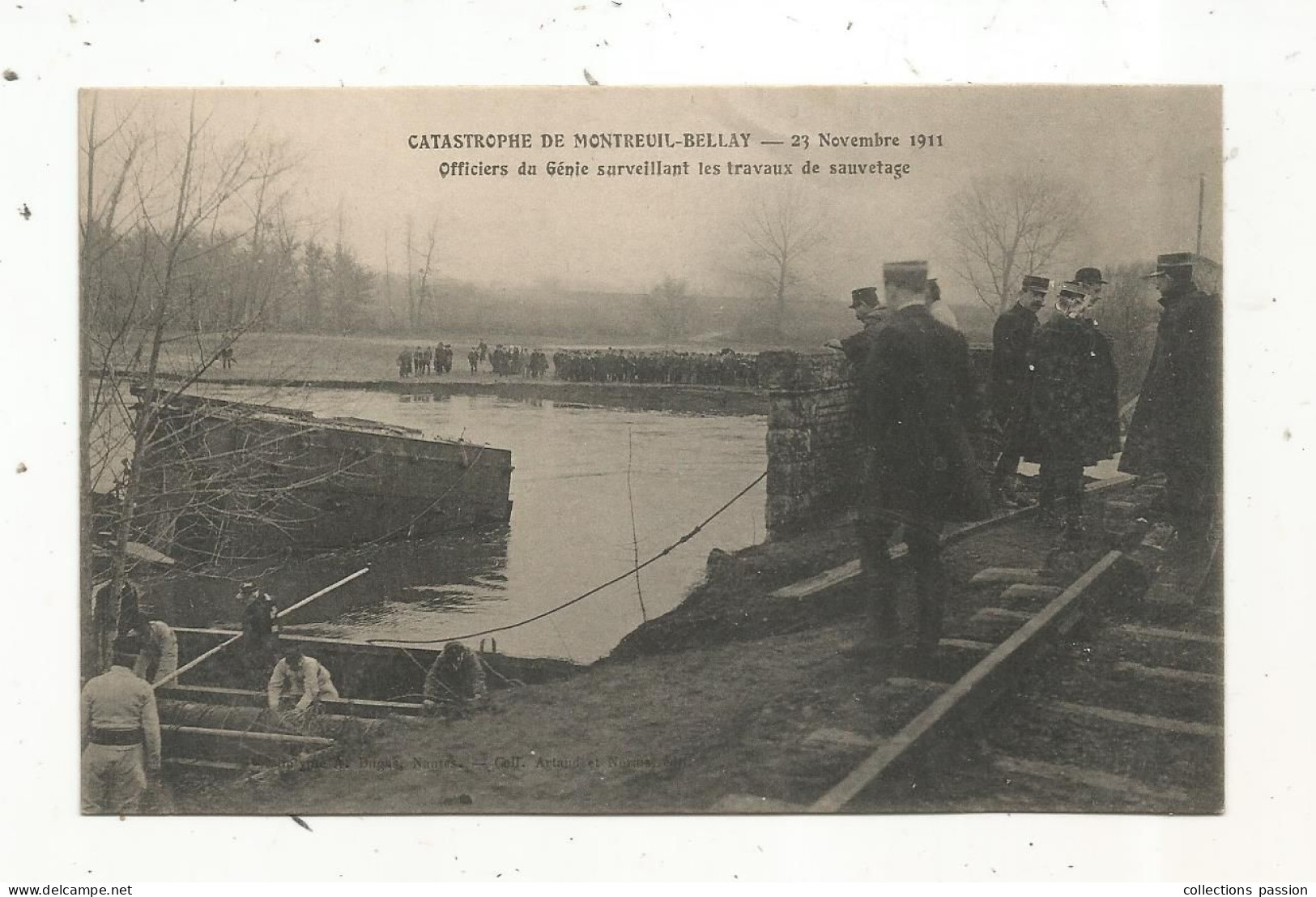 Cp, CATASTROPHE FERROVIAIRE,  Chemin De Fer , 49, MONTREUIL BELLAY,1911, Officiers Du Génie Surveillant Les Travaux ... - Catastrophes