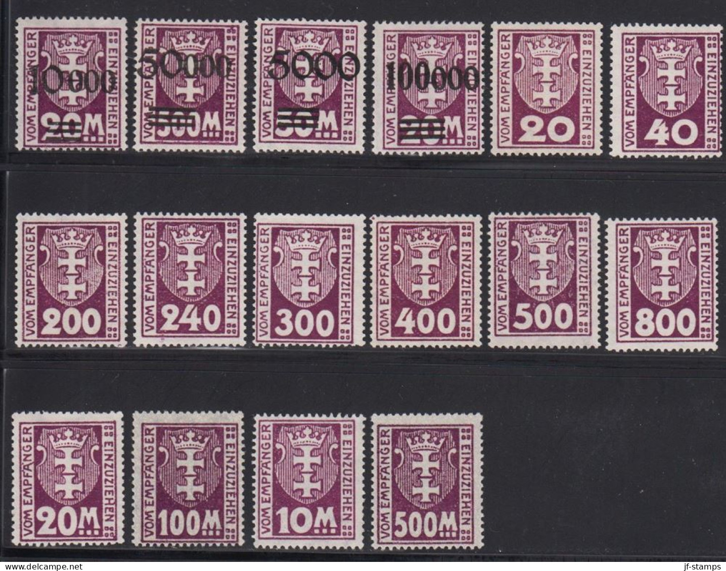 1921-1923. DANZIG. PORTOMARKE. Selection With 16 Stamps Without Gum.
 - JF531939 - Impuestos