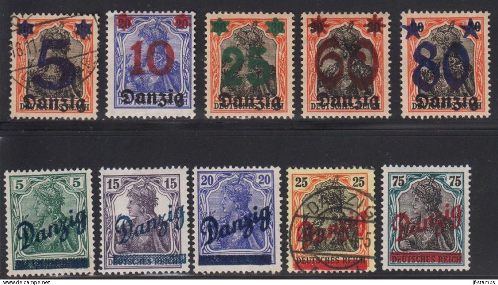 1920-1921. DANZIG. Two Complete Set Of Overprints, Some Cancelled, Some Hinged And Most Wit... (MICHEL 16-25) - JF531942 - Other & Unclassified