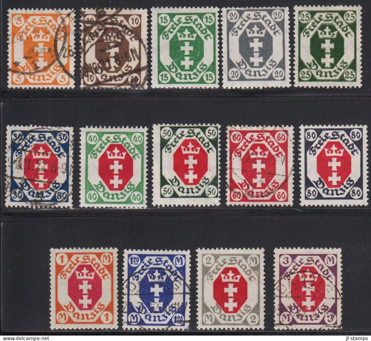 1921. DANZIG. Complete Set Of Kleines Staatswappen, 6 Values Cancelled Including 3 M, The... (MICHEL 73 - 86) - JF531947 - Otros & Sin Clasificación