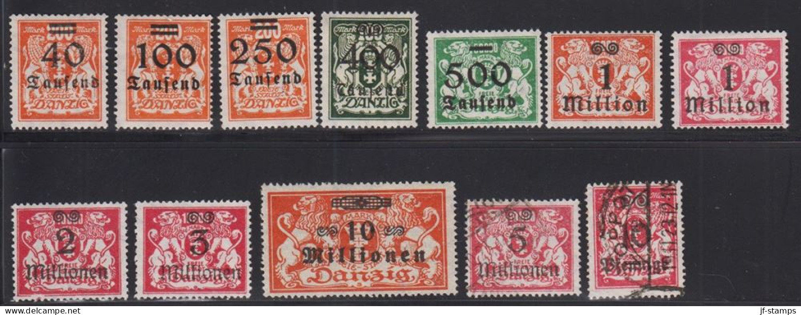 1923. DANZIG. Kleines Staatswappen, Overprints 10 Stamps Without Gum And 2 Cancelled. (Michel 160+) - JF531968 - Andere & Zonder Classificatie