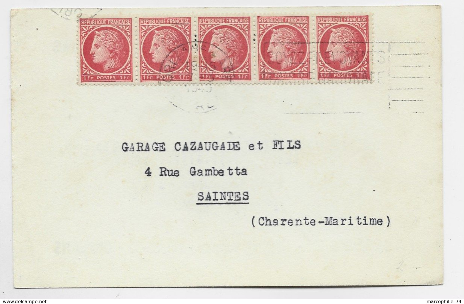 FRANCE MAZELIN 1FR BANDE DE 5 CARTE PUB PIECES AMERICAINES CAMIONS CHEVRIOLET BEDFORD ORLEANS LOIRET 1949 - 1945-47 Ceres Of Mazelin