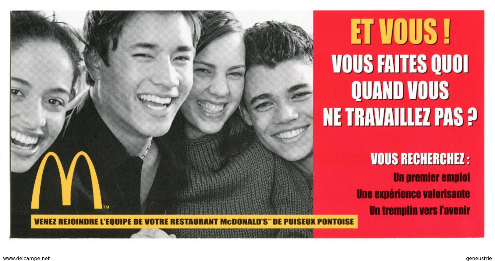 CPM Publicitaire Années 2000 - Restaurant McDonald's à Puiseux-Pontoise - Devenez équipier (e)" Cergy - Val D'Oise - Restaurants