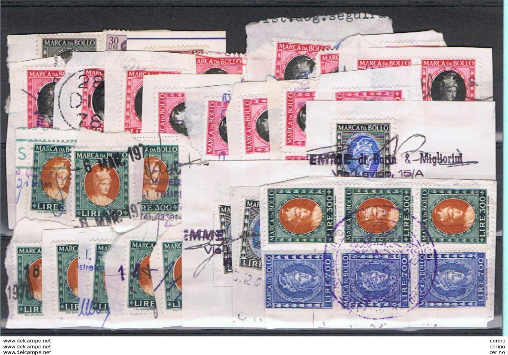 MARCHE  DA  BOLLO: REPUBBLICA  -  LOTTO  42  VAL. RIPETUTI  US.  -  TUTTI  SU  FRAMMENTO - Revenue Stamps