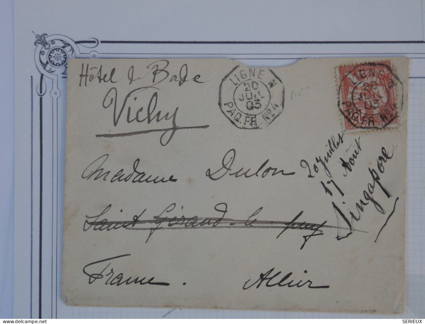 BR5 FRANCE INDOCHINE BELLE  LETTRE  RR 1903 PAQUEBOT FRANCAIS LIGNE N .A VICHY HOTEL BADE  +MOUCHON  +AFF. INTERESSANT++ - Cartas & Documentos