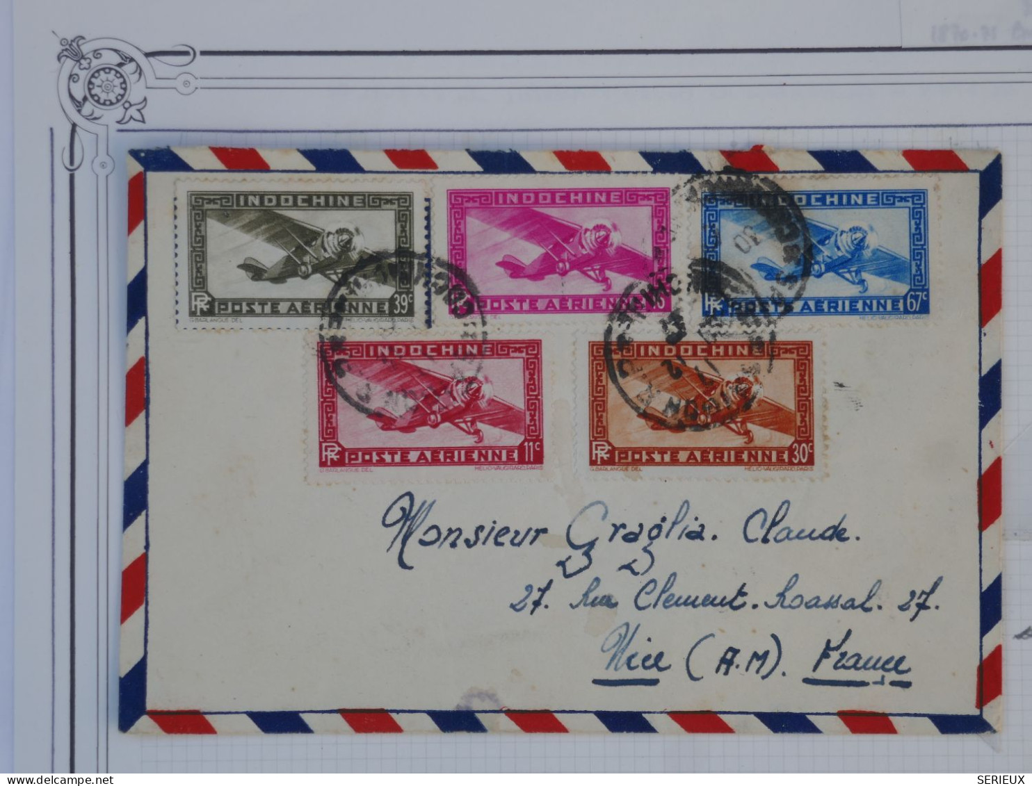 BR5  INDOCHINE BELLE  LETTRE  RR ENV. 1941 PAR AVION .A NICE FRANCE  +AFF. FOISONNANT++ - Covers & Documents