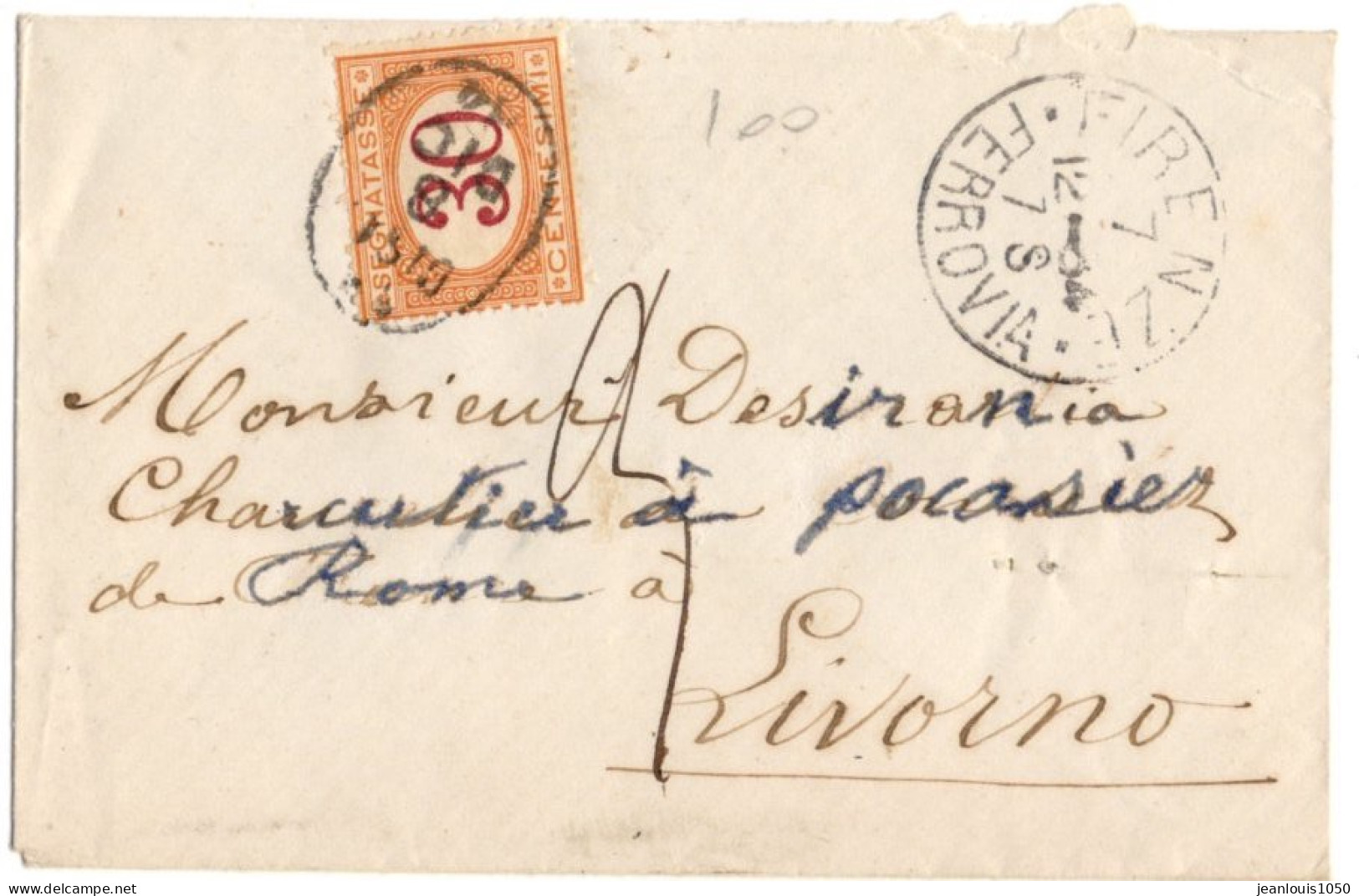 ITALIE YT TAXE N°8 SUR LETTRE PETIT FORMAT OBLITERE FLORENCE POUR LIVOURNE - Postage Due