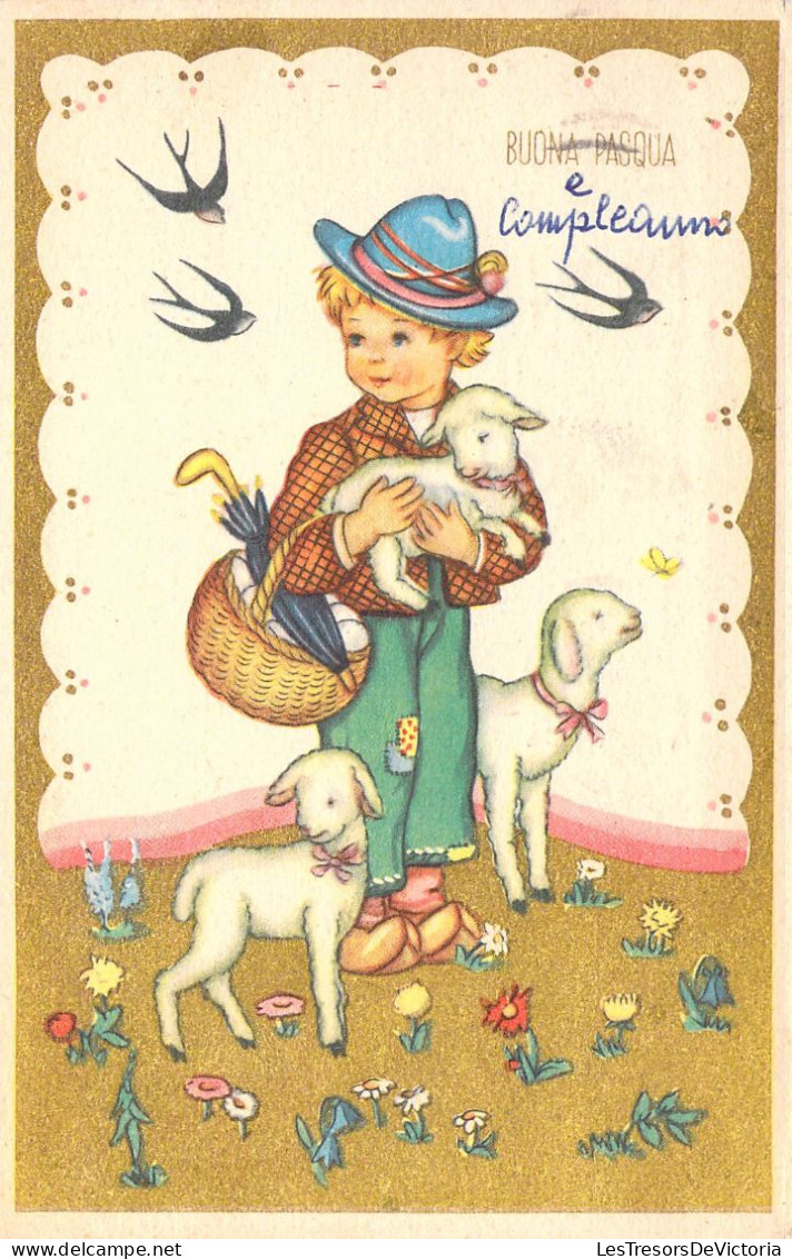 Pâques - Petit Berger Et Ses Moutons - Illustration Non Signée - Carte Postale Ancienne - Easter