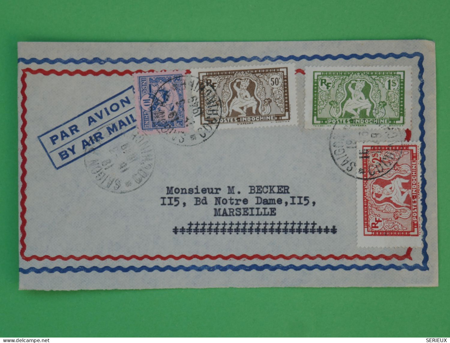 BR5  INDOCHINE BELLE  LETTRE  1949 PAR AVION SAIGON A  FRANCE +AFF. PLAISANT++ - Storia Postale