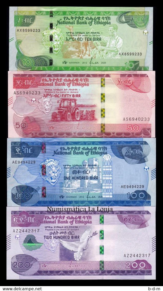 Etiopía Set 4 Banknotes 10 50 100 200 Birr 2020 Pick 55-58 Sc Unc - Ethiopia