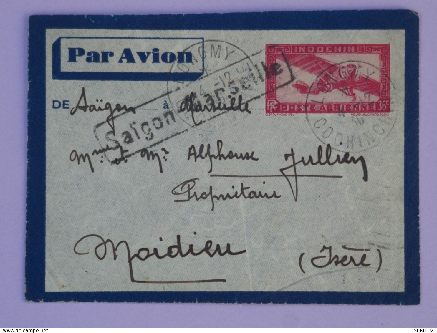 BR5  INDOCHINE BELLE  LETTRE  1949 PETIT BUREAU LONGMY  SAIGON A MOIDIEN  FRANCE +AFF. PLAISANT++ - Cartas & Documentos