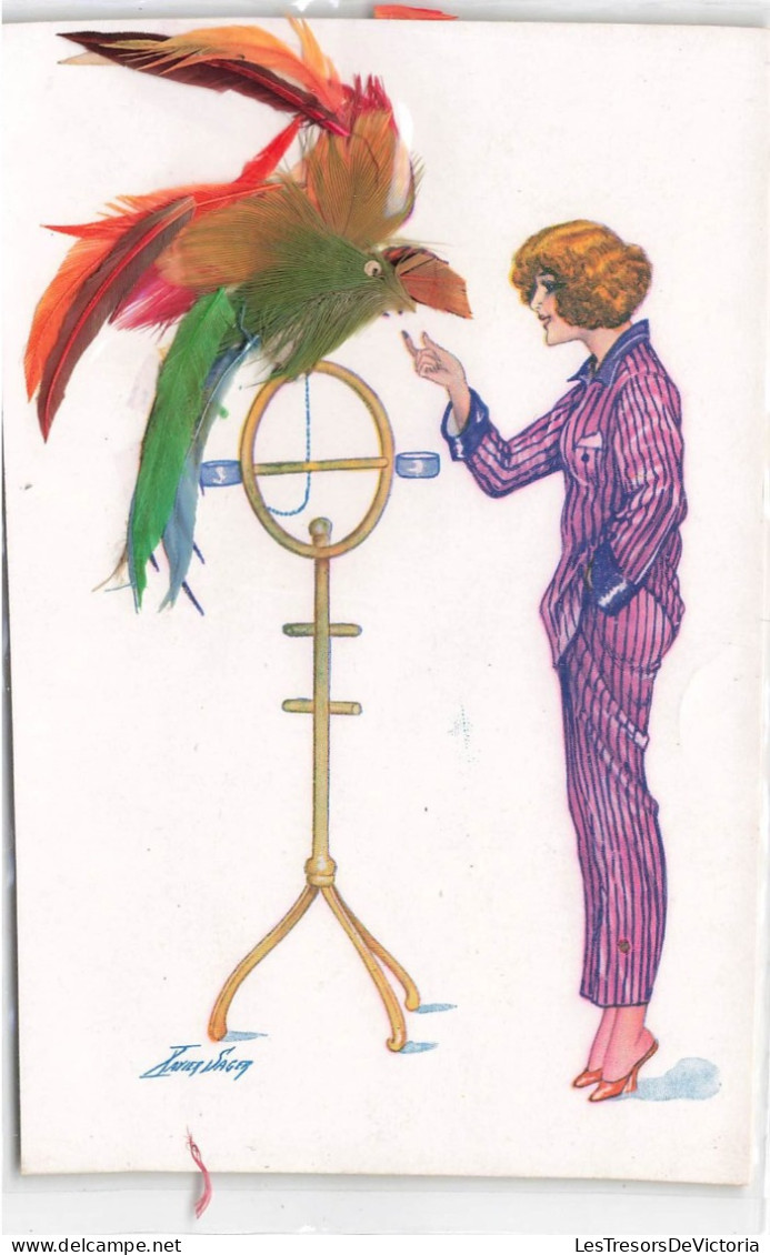 Illustrateur - Sager - Perruche Et Perroquet - Fantaisies Trichromes - Carte Postale Ancienne - Sager, Xavier