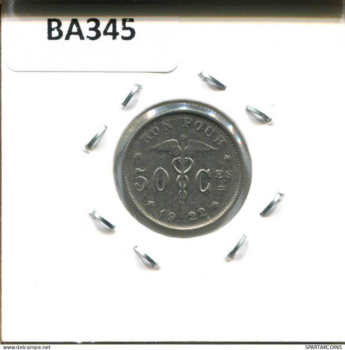 50 CENTIMES 1922 DUTCH Text BELGIQUE BELGIUM Pièce #BA345.F - 50 Centimes