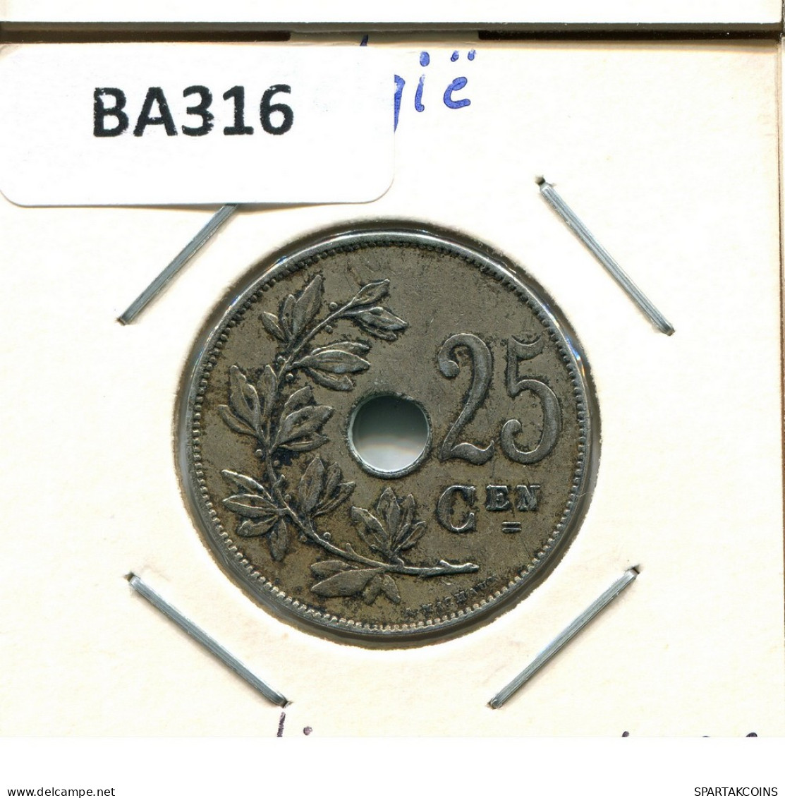 25 CENTIMES 1929 DUTCH Text BELGIQUE BELGIUM Pièce #BA316.F - 25 Cents