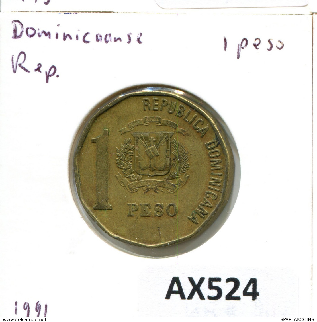 1 PESO 1991 DOMINICANA Pièce #AX524.F - Dominicaine