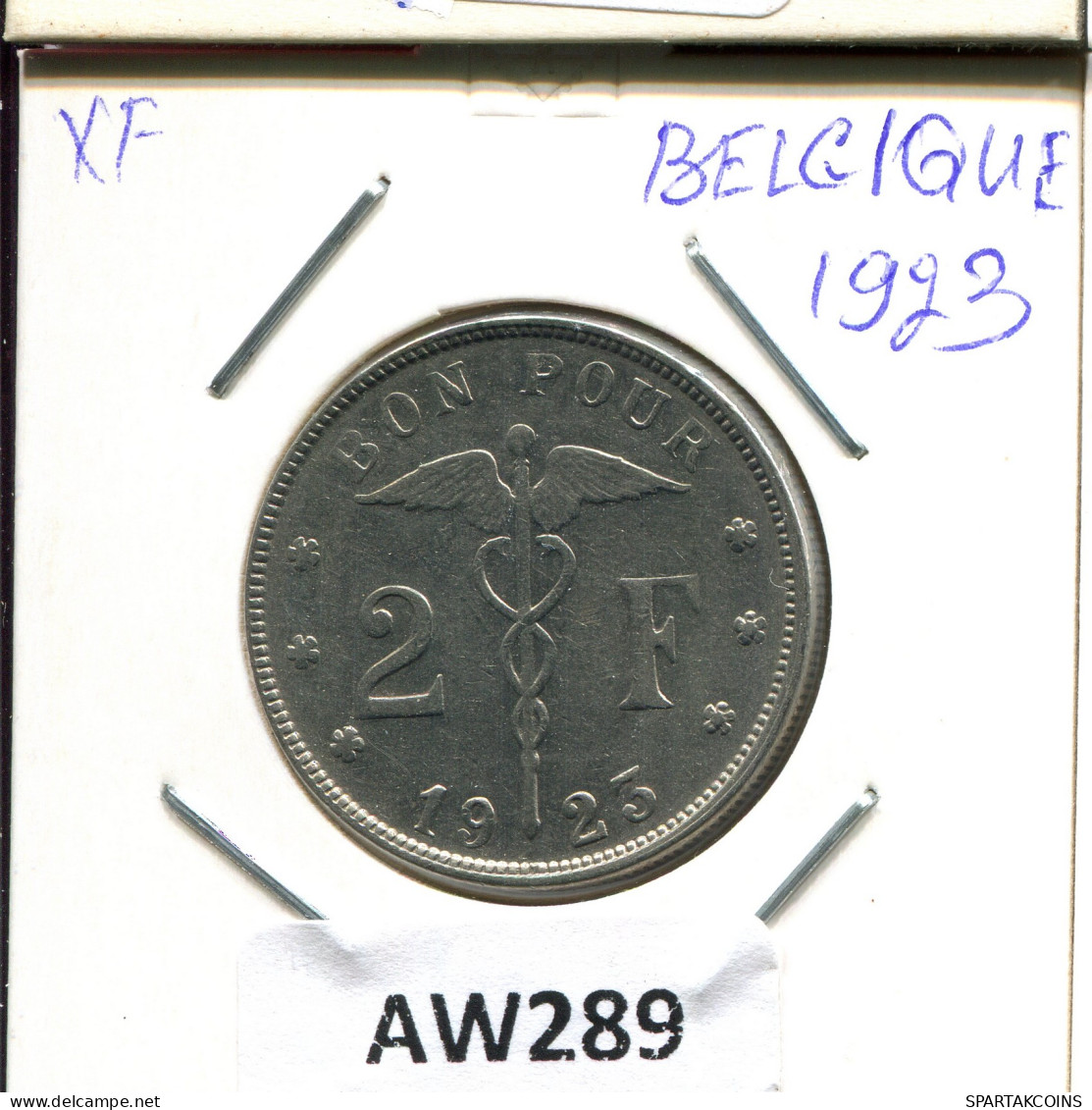 2 FRANCS 1923 FRENCH Text BELGIUM Coin #AW289.U - 2 Franchi