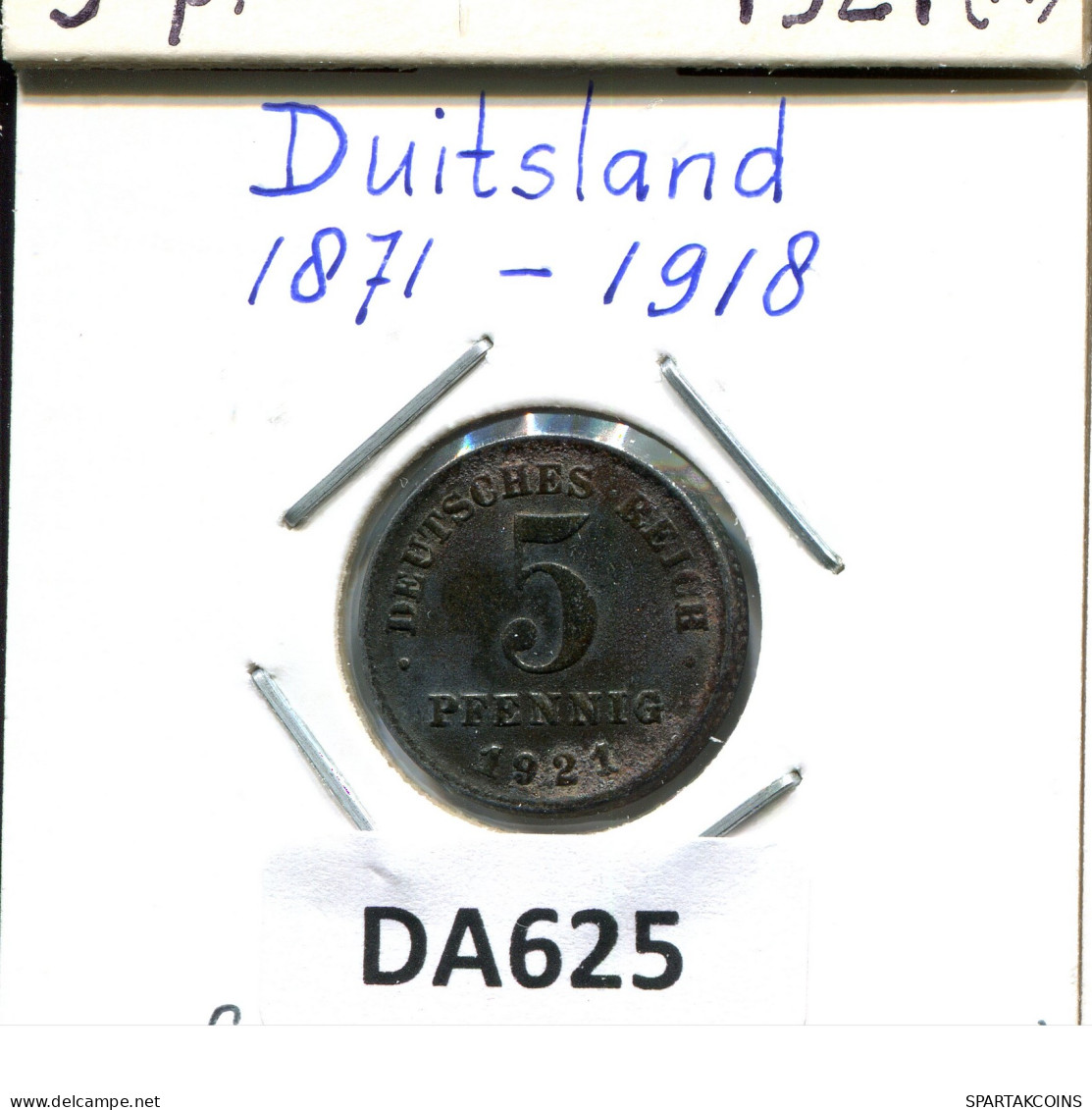 5 PFENNIG 1921 F GERMANY Coin #DA625.2.U - 5 Rentenpfennig & 5 Reichspfennig