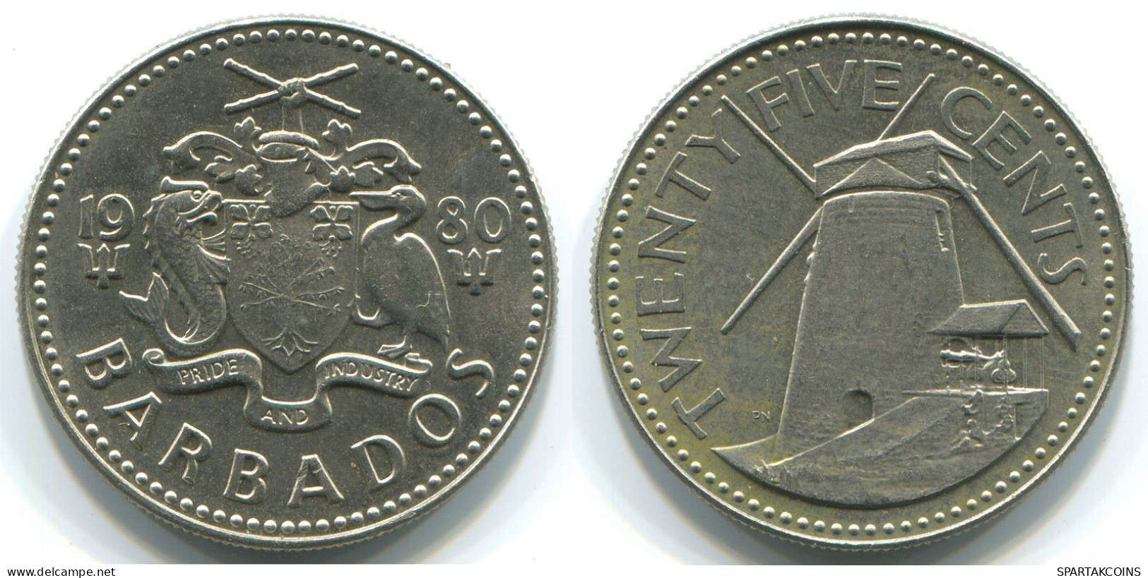 25 CENTS 1980 BARBADOS Coin #WW1161.U - Barbados