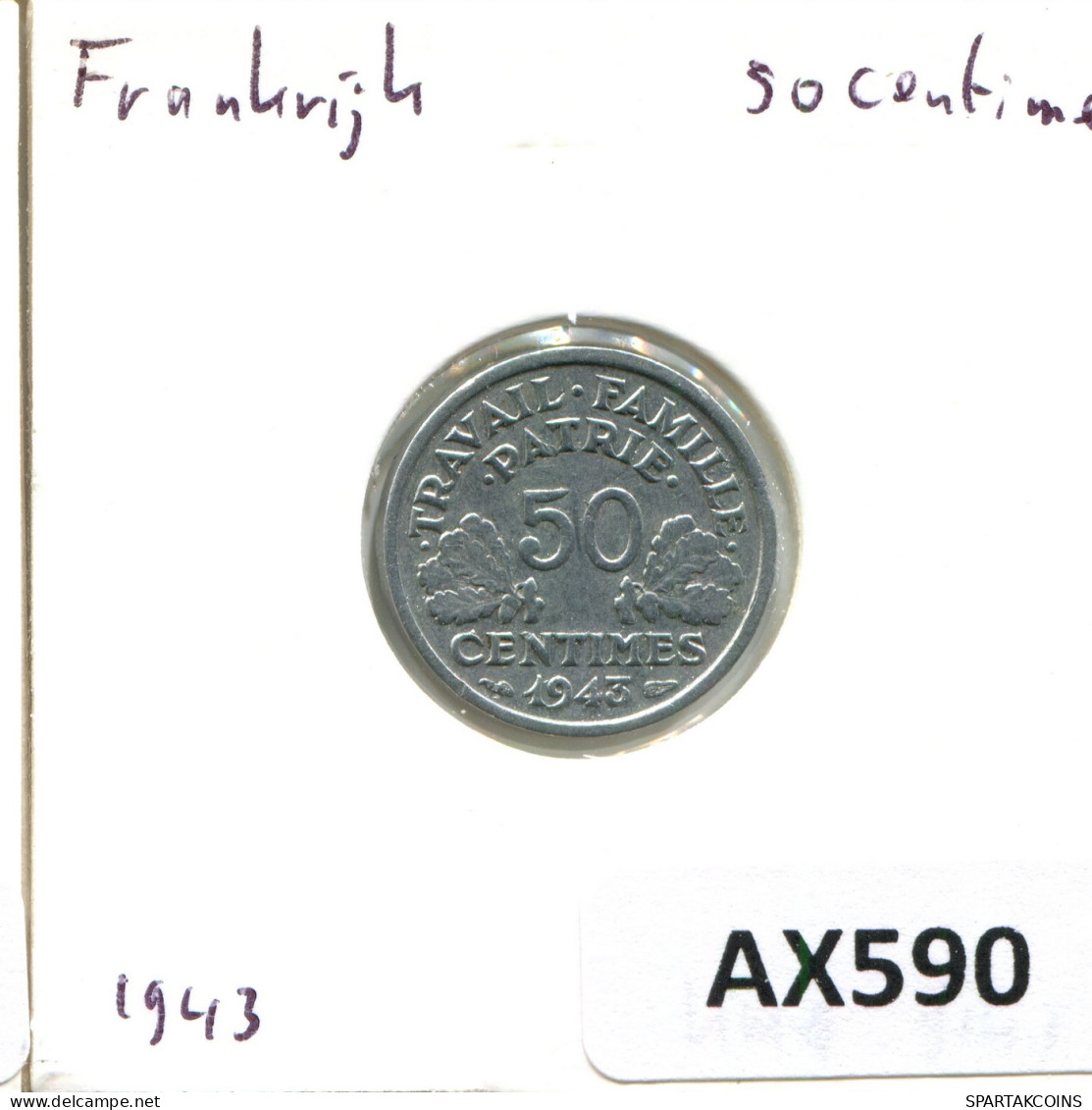 50 CENTIMES 1943 FRANCE Coin #AX590 - 50 Centimes