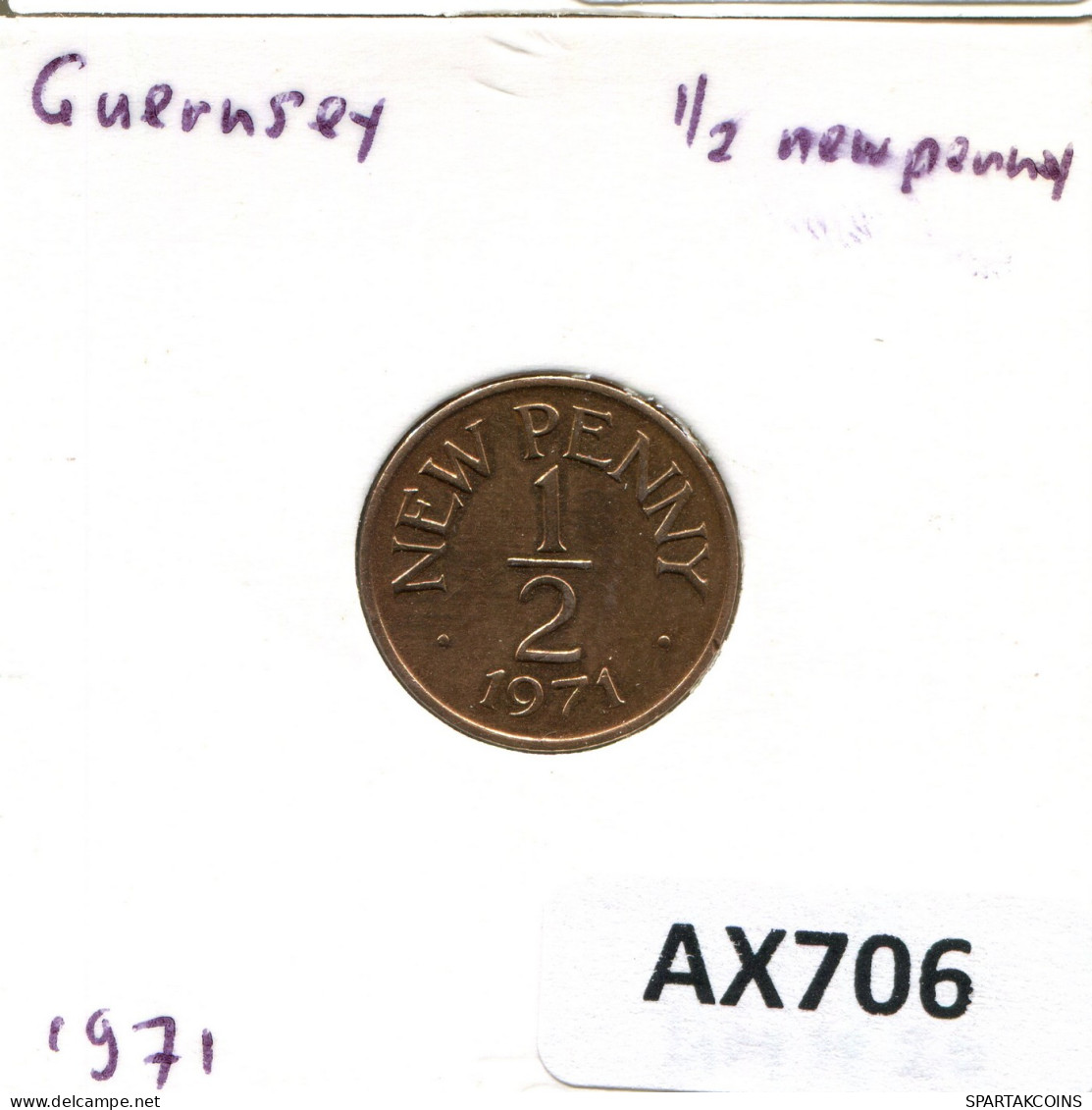 1/2 NEW PENNY 1971 GUERNSEY Coin #AX706.U - Guernesey