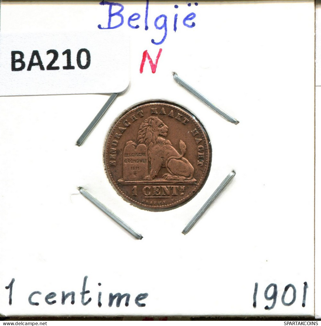 1 CENTIME 1901 DUTCH Text BÉLGICA BELGIUM Moneda #BA210.E - 1 Centime