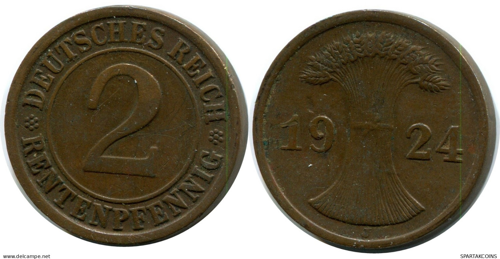 2 RENTENPFENNIG 1924 J ALEMANIA Moneda GERMANY #AX562.E - 2 Rentenpfennig & 2 Reichspfennig