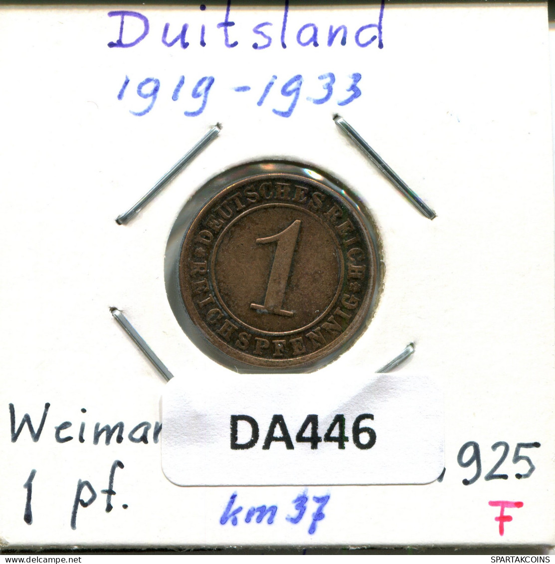 1 RENTENPFENNIG 1925 F DEUTSCHLAND Münze GERMANY #DA446.2.D - 1 Rentenpfennig & 1 Reichspfennig