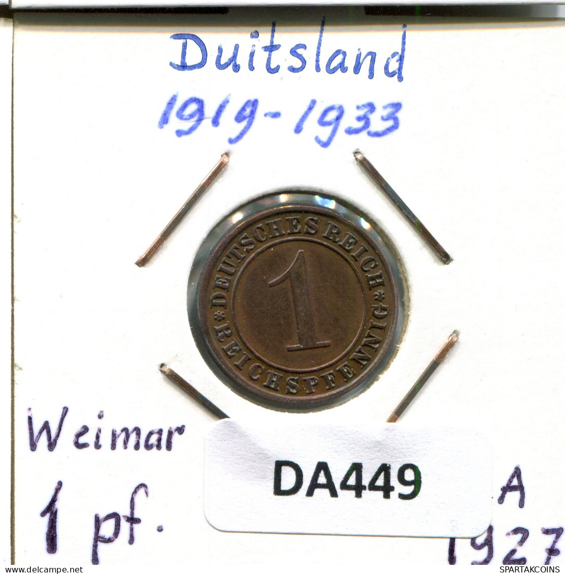 1 RENTENPFENNIG 1927 A DEUTSCHLAND Münze GERMANY #DA449.2.D - 1 Rentenpfennig & 1 Reichspfennig