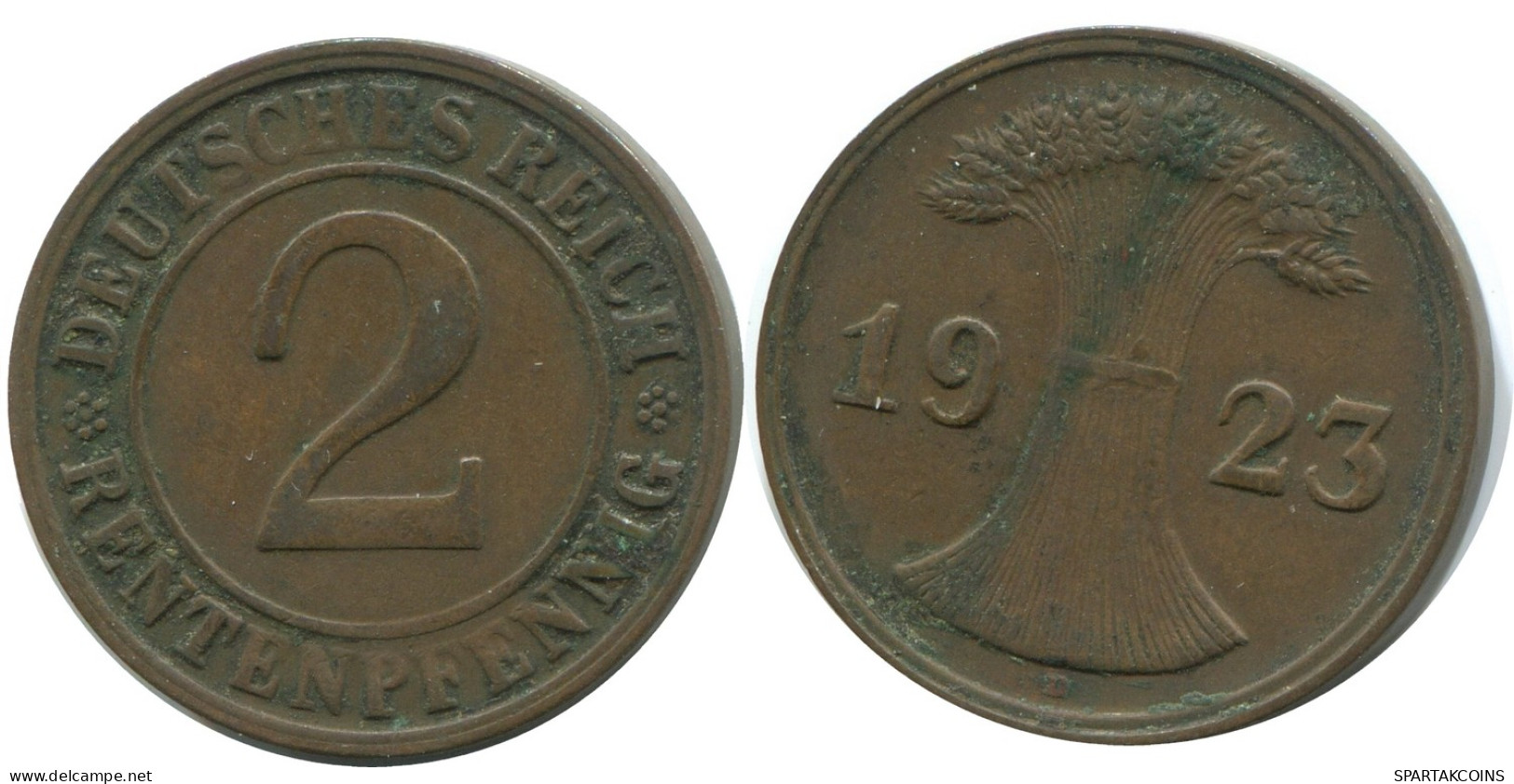 2 RENTENPFENNIG 1923 D DEUTSCHLAND Münze GERMANY #AE272.D - 2 Rentenpfennig & 2 Reichspfennig