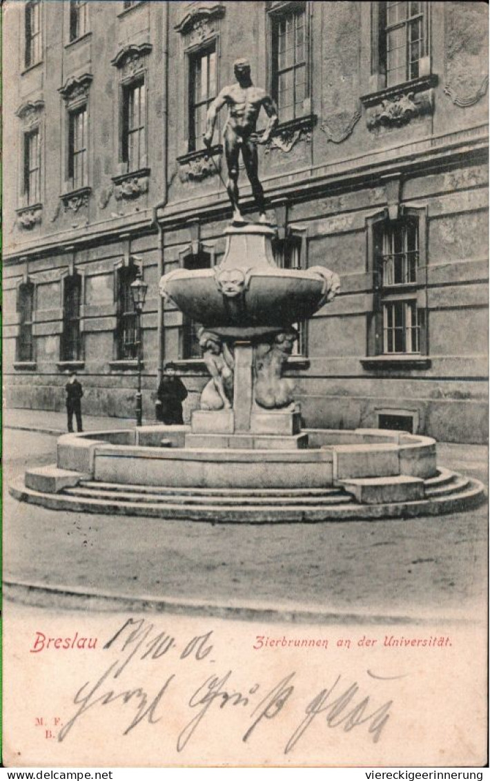 ! Breslau , Wroclaw, Oberschlesien, Brunnen An Der Universität, 1906, Alte Ansichtskarte - Poland