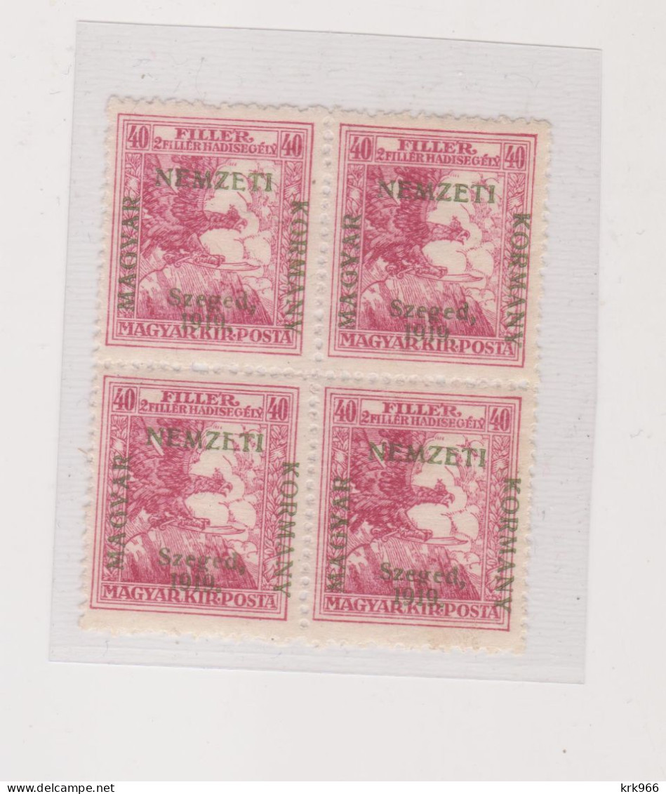 HUNGARY 1919 SZEGED SZEGEDIN Locals  Mi 4 Bloc Of 4 Hinged / MNH - Emissions Locales