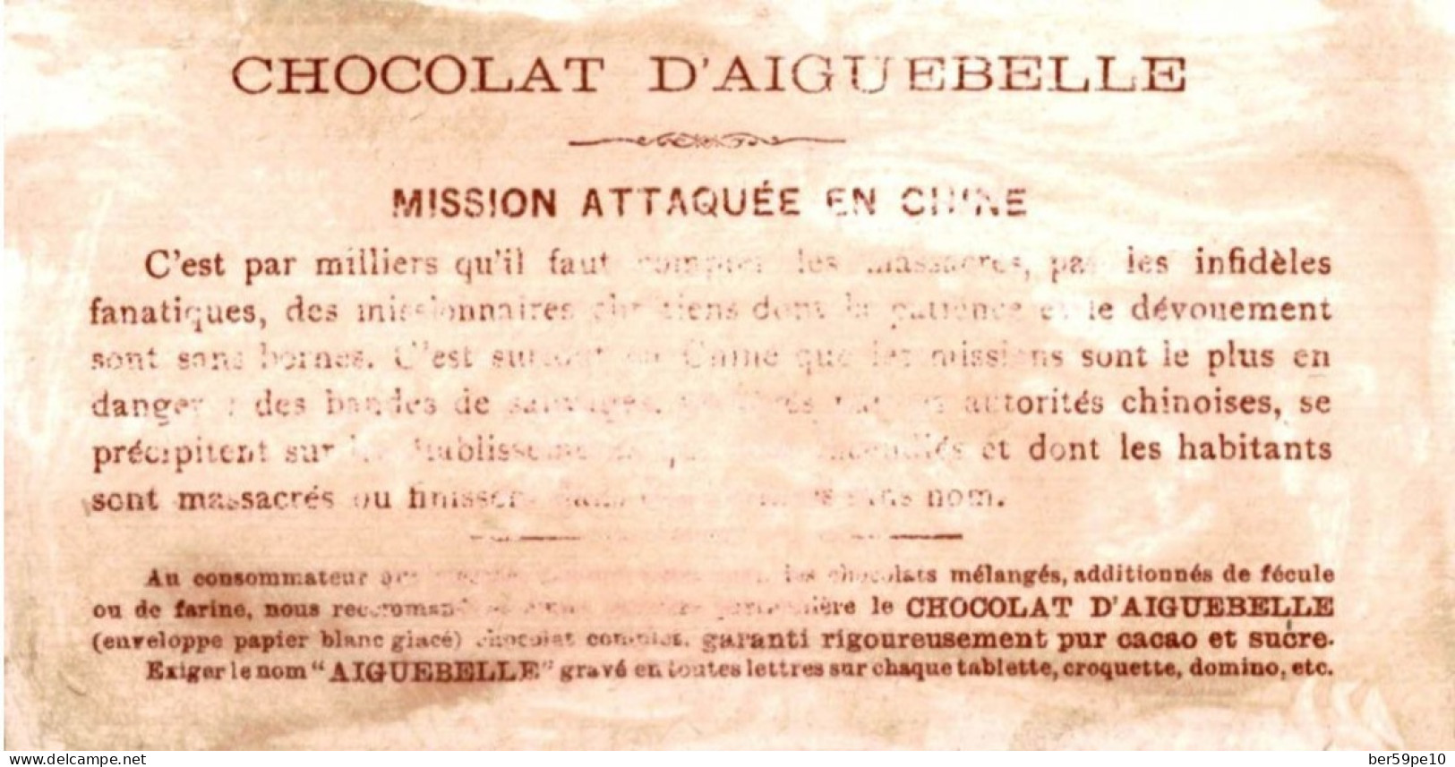 CHROMO CHOCOLAT D'AIGUEBELLE ATTAQUE D'UNE MISSION CHRETIENNE PAR DES FANATIQUES CHINOIS - Aiguebelle