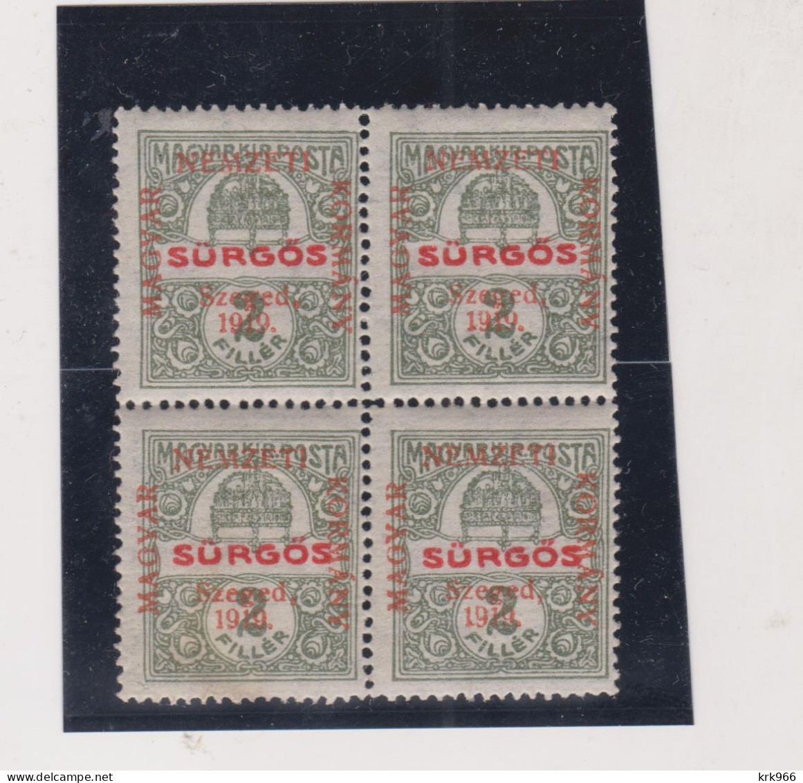 HUNGARY 1919 SZEGED SZEGEDIN Locals  Mi 2 Bloc Of 4 Hinged / MNH - Emissions Locales