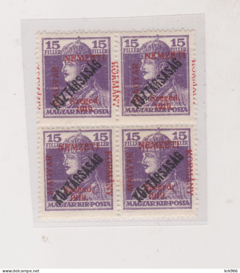 HUNGARY 1919 SZEGED SZEGEDIN Locals Mi 37 Bloc Of 4 MNH - Ortsausgaben