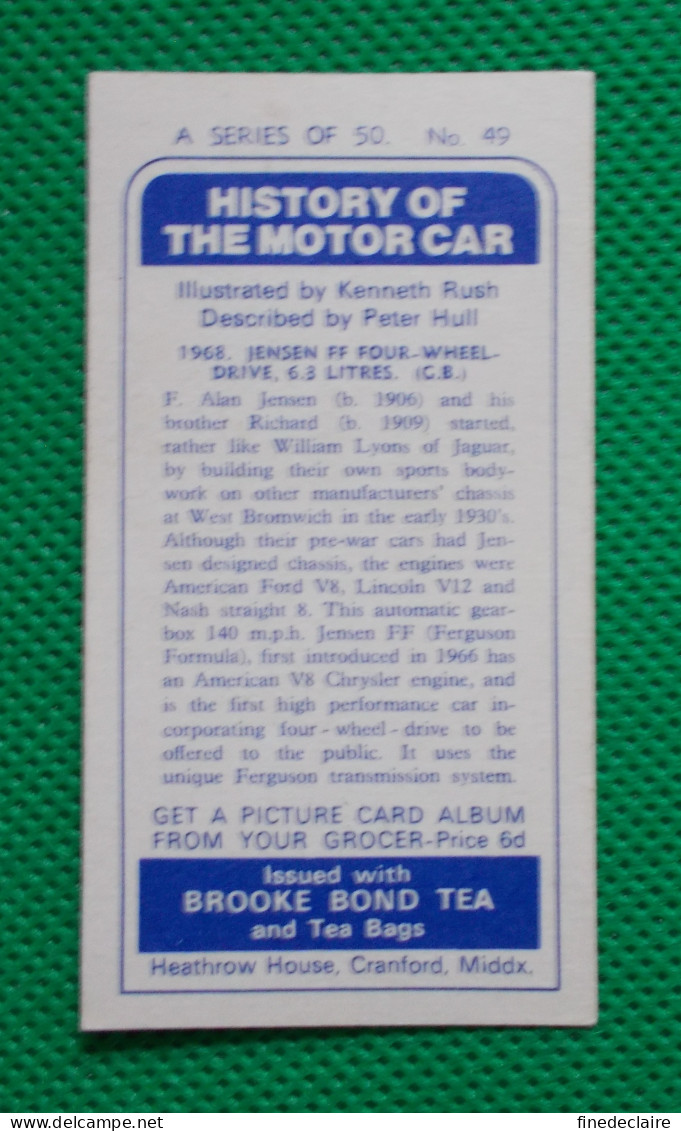 Trading Card - Brooke Bond Tea- History Of The Motor Car - 1968 Jensen FF Four "G.B." - (6,8 X 3,7)- Série 50 - N° 49 - Auto & Verkehr