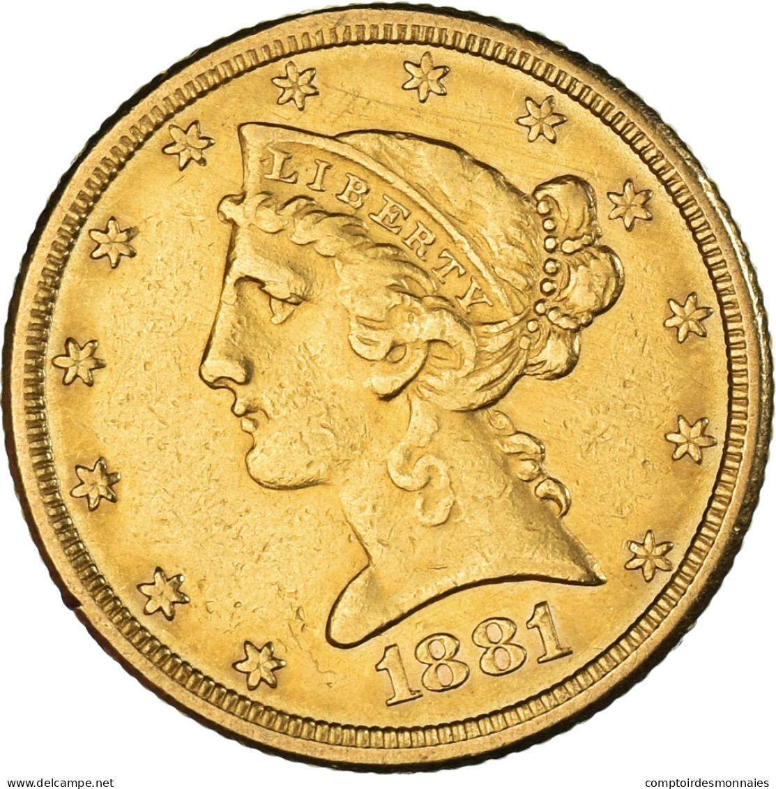 Monnaie, États-Unis, Coronet Head, $5, Half Eagle, 1881, U.S. Mint - Post-Colonial