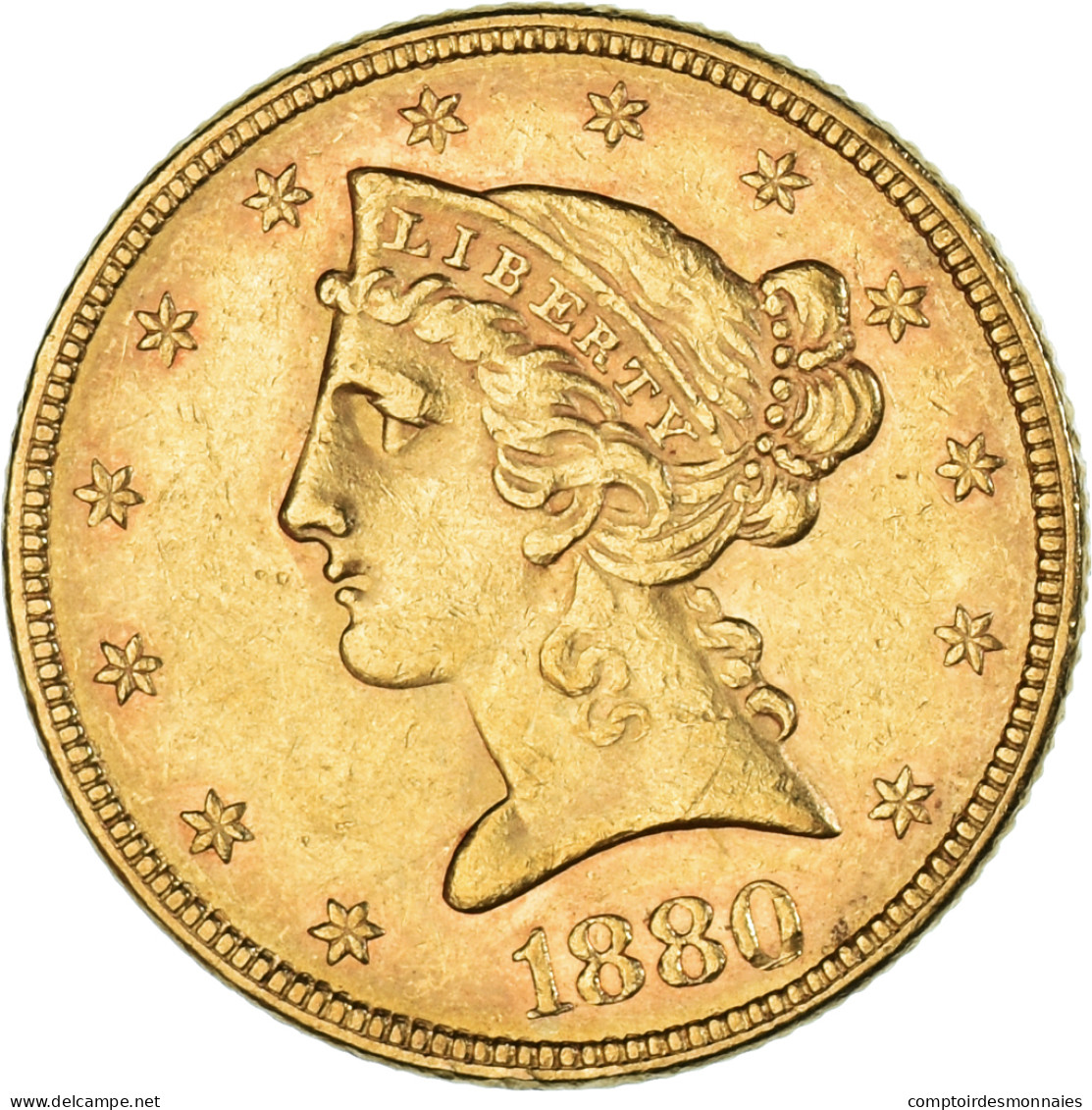 Monnaie, États-Unis, Coronet Head, $5, Half Eagle, 1880, Philadelphie, TTB+ - 5$ - Half Eagles - 1866-1908: Coronet Head