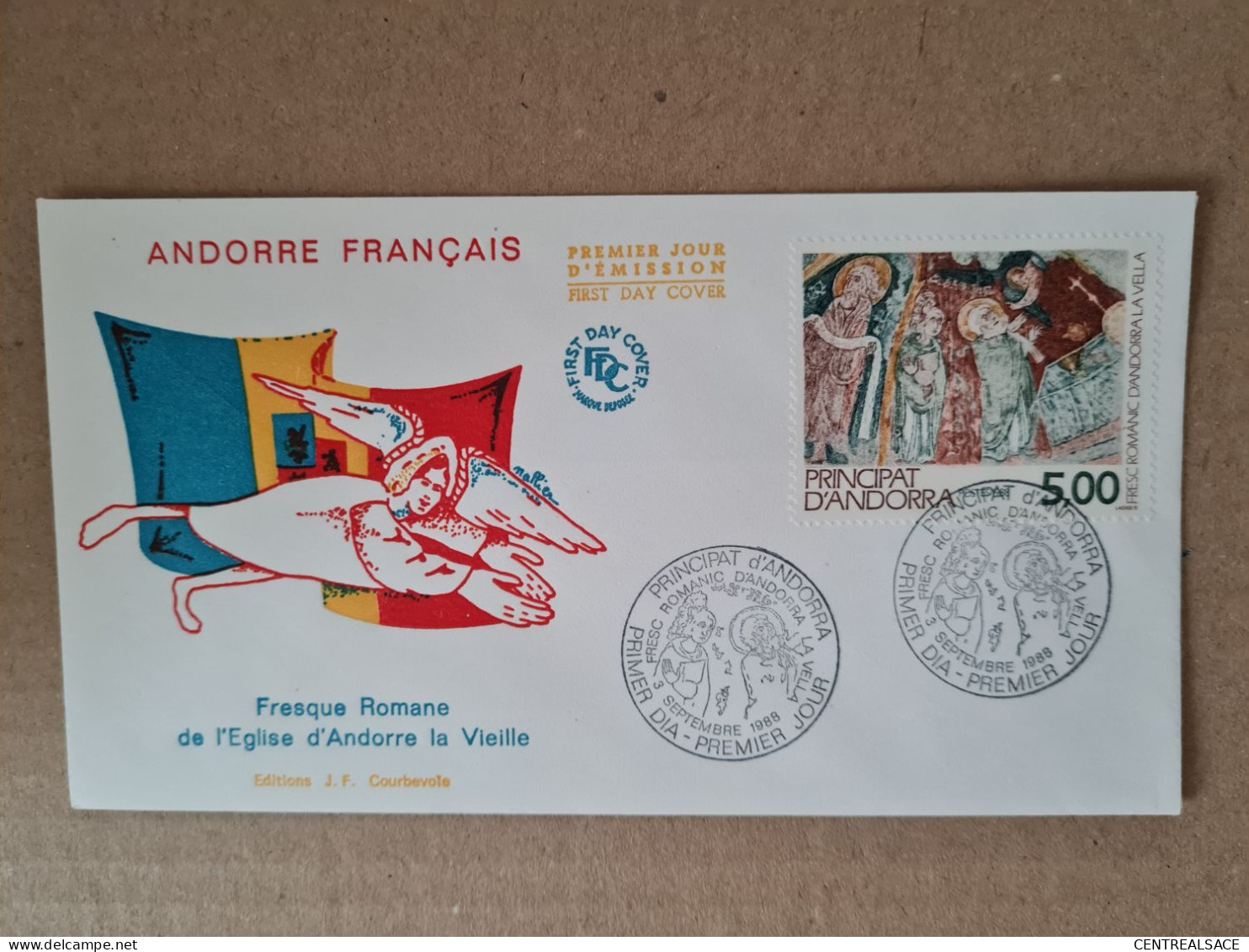 Lettre ANDORRE FDC 1988 FRESQUE ROMANE EGLISE ANDORRE LA VIELLE - Briefe U. Dokumente