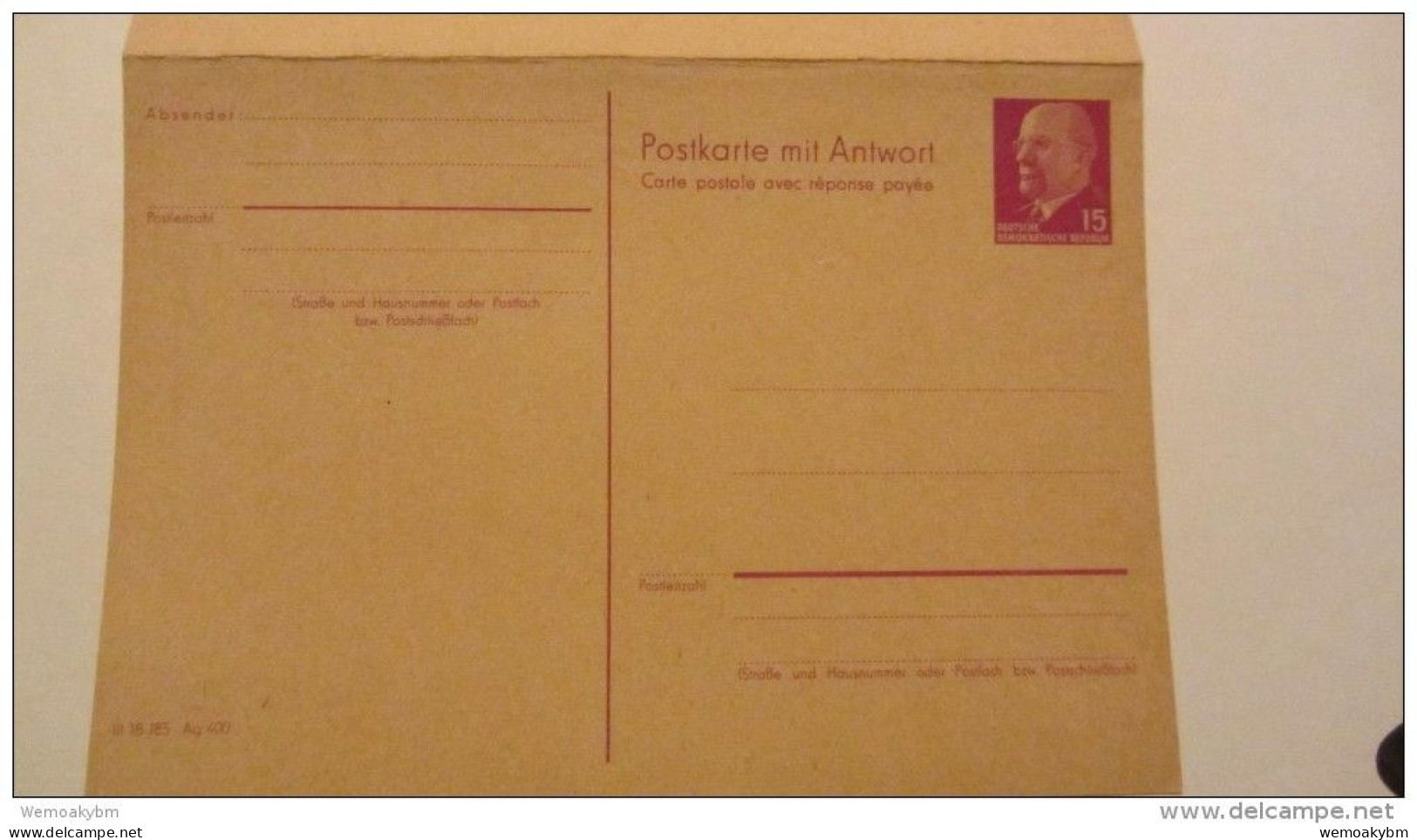 DDR Bis 64: Doppel-Ganzsachen-Post-Karte Mit 15 Pfg Ulbricht Ungebraucht - Knr: P 74 - Postkaarten - Ongebruikt
