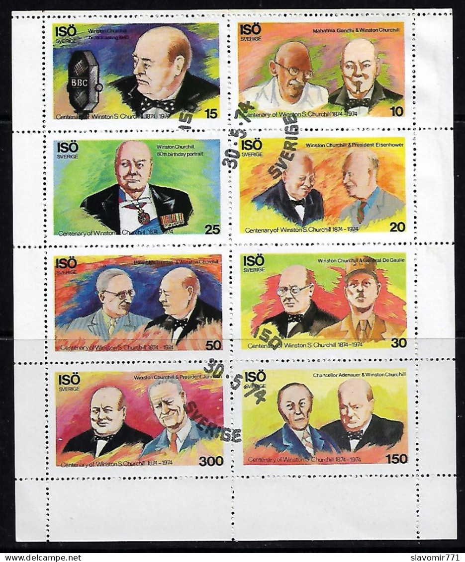 Iso / Swedish ** SWERIGE ISO ** Local 1974 Churchill 8v In Sheet ** CTO ** Sweden - Ortsausgaben