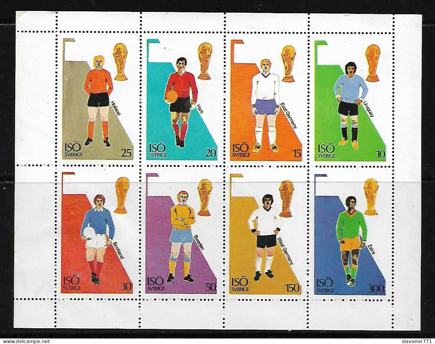 Iso / Swedish ** SWERIGE ISO ** Local 1974 World Cup Football 8v In Sheet ** CTO ** Sweden - Emissions Locales