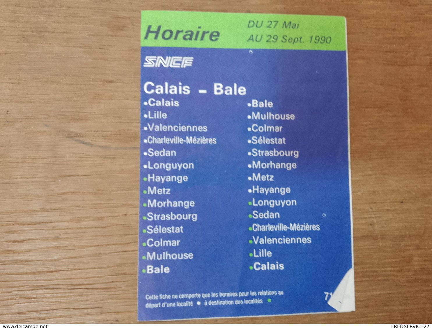 402 //    SNCF HORAIRES CALAIS - BALE 1990 - Europe