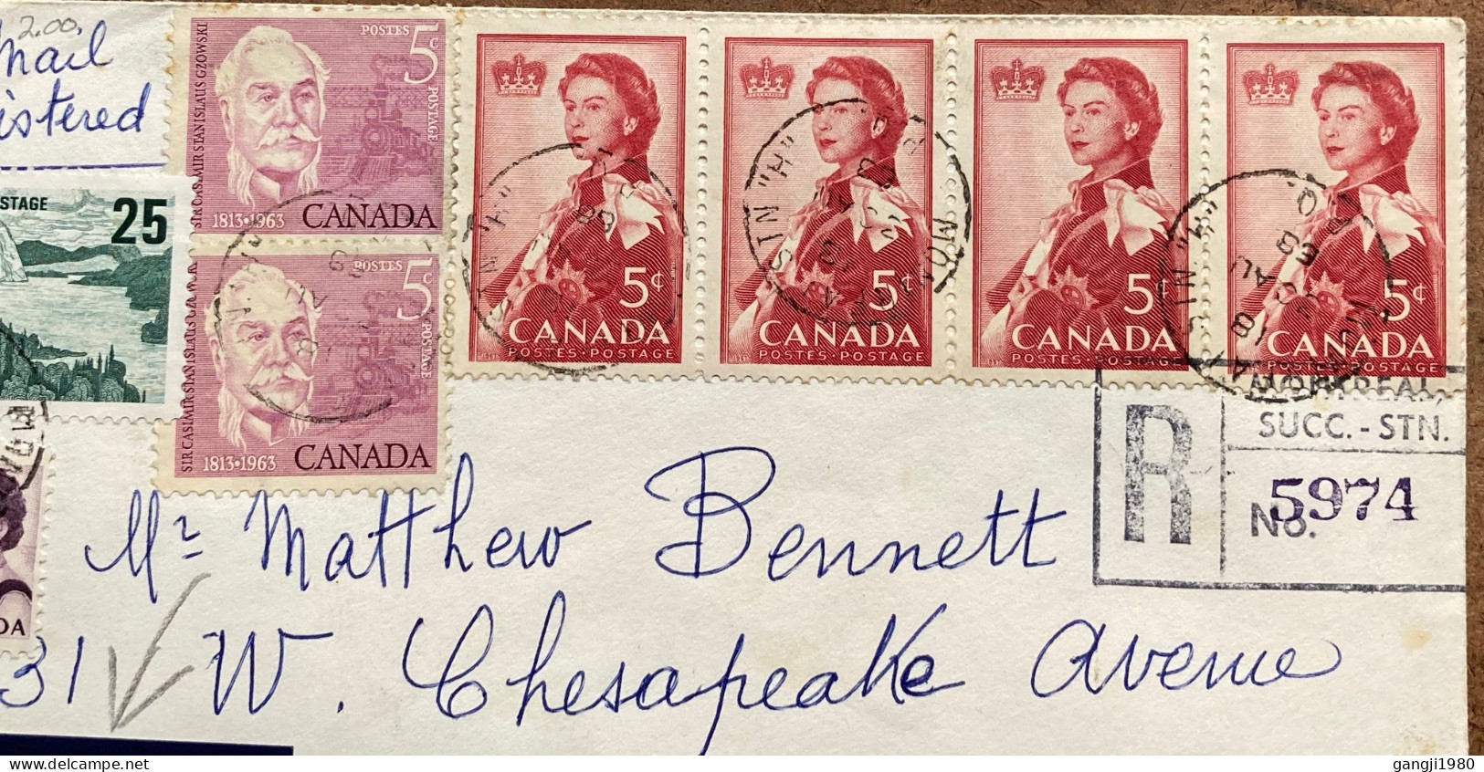 CANADA -1968, REGISTER, AIRMAIL, COVER USED TO USA, MULTI 8 STAMP, CASIMIR GZOWOSKT, RAILWAY, ROYAL QUEEN ELIZABETH, MON - Briefe U. Dokumente