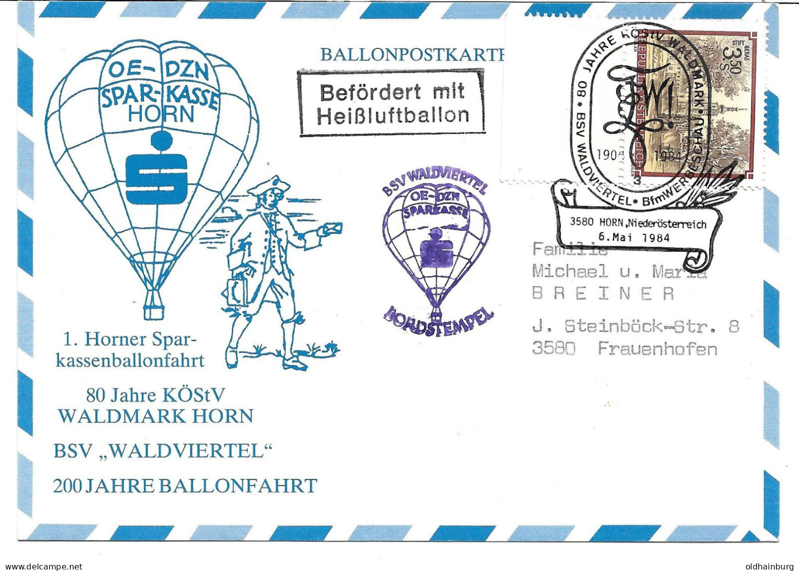 2306m: Österreich 1984, Heißluftballon Horn, Sparkassenfahrt, KöstV Waldmark Horn - Horn