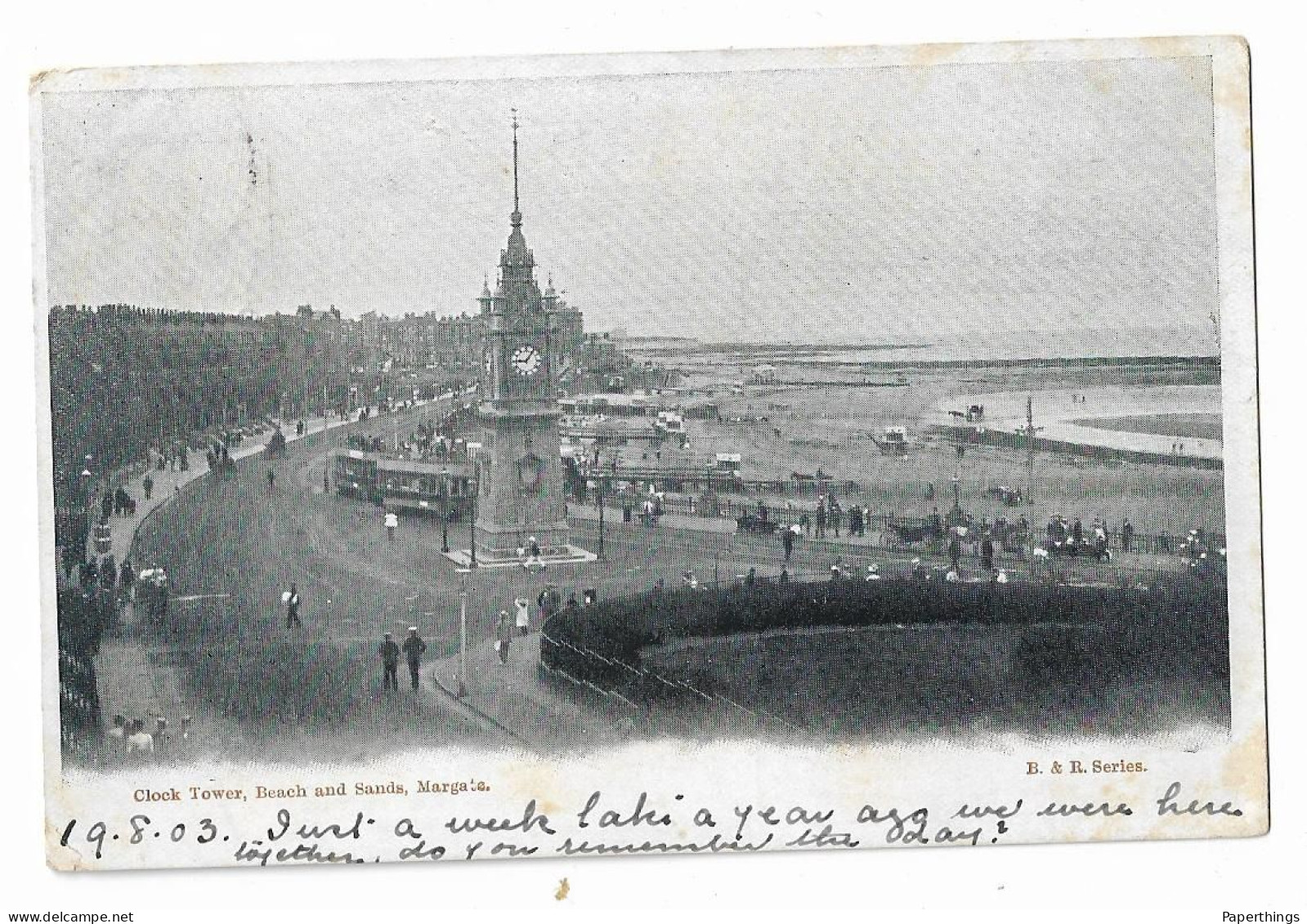 Postcard, Kent, Margate, Clock Tower, Beach And Sands, Tram, Bus, Road, Street, 1903. - Margate