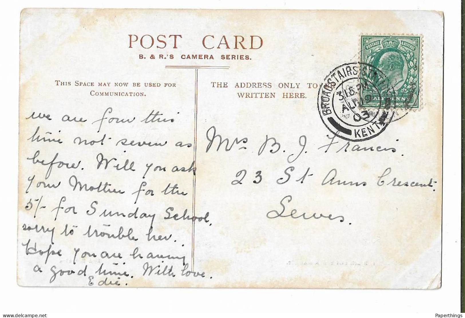 Postcard, Kent, Margate, Clock Tower, Beach And Sands, Tram, Bus, Road, Street, 1903. - Margate