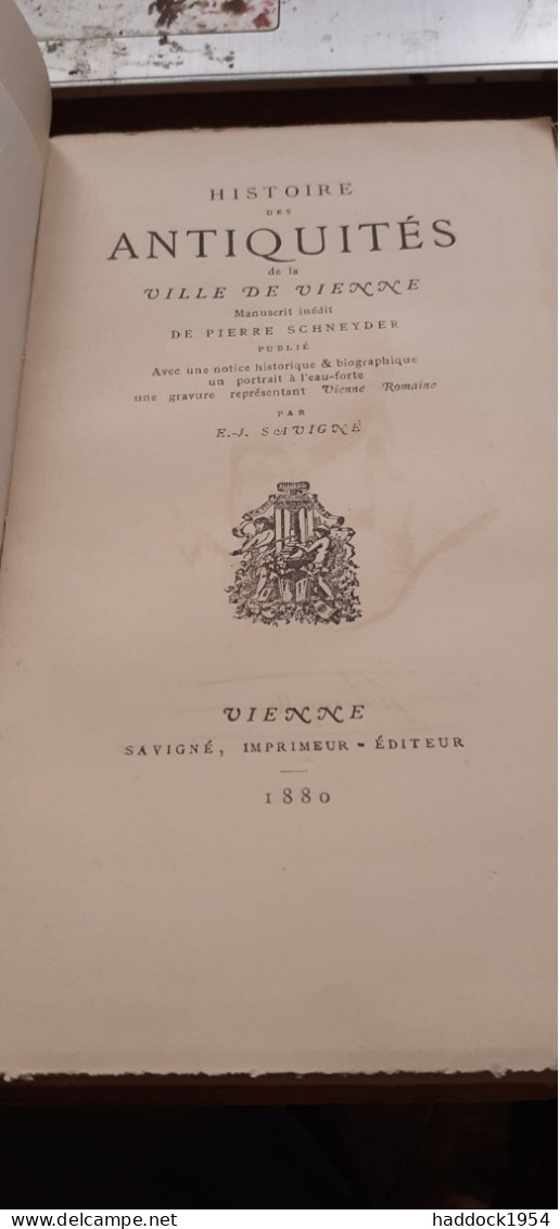 Histoire Des Antiquités De La Ville De VIENNE PIERRE SCHNEYDER Savigné 1880 - Rhône-Alpes